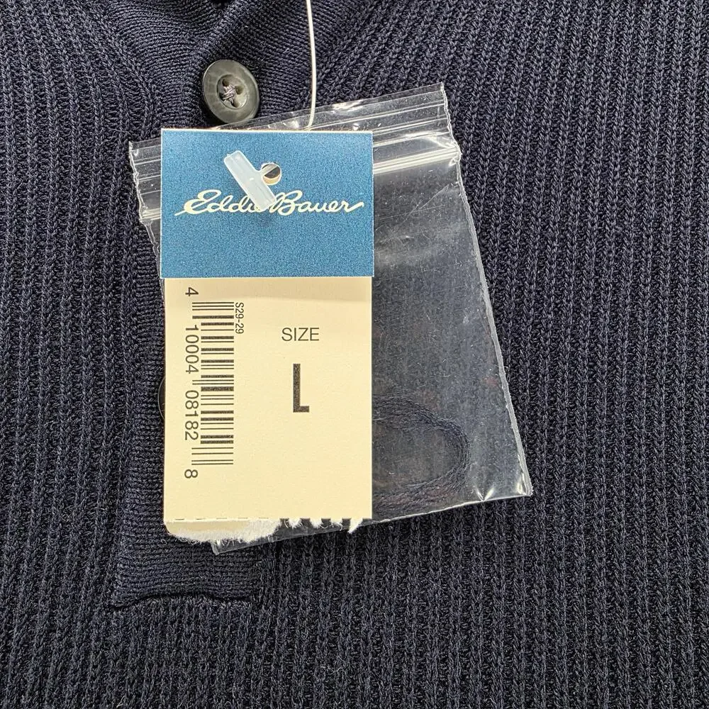 Eddie Bauer Sweater Mens L Blue Collared Knit Pullover 100% Cotton Casual